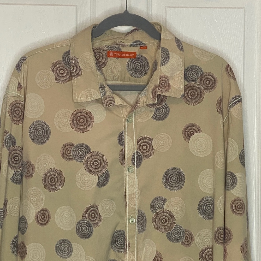 Tori Richard Beige Cotton Geo Print Button Down Shirt Resort 2XL - Picture 6 of 14
